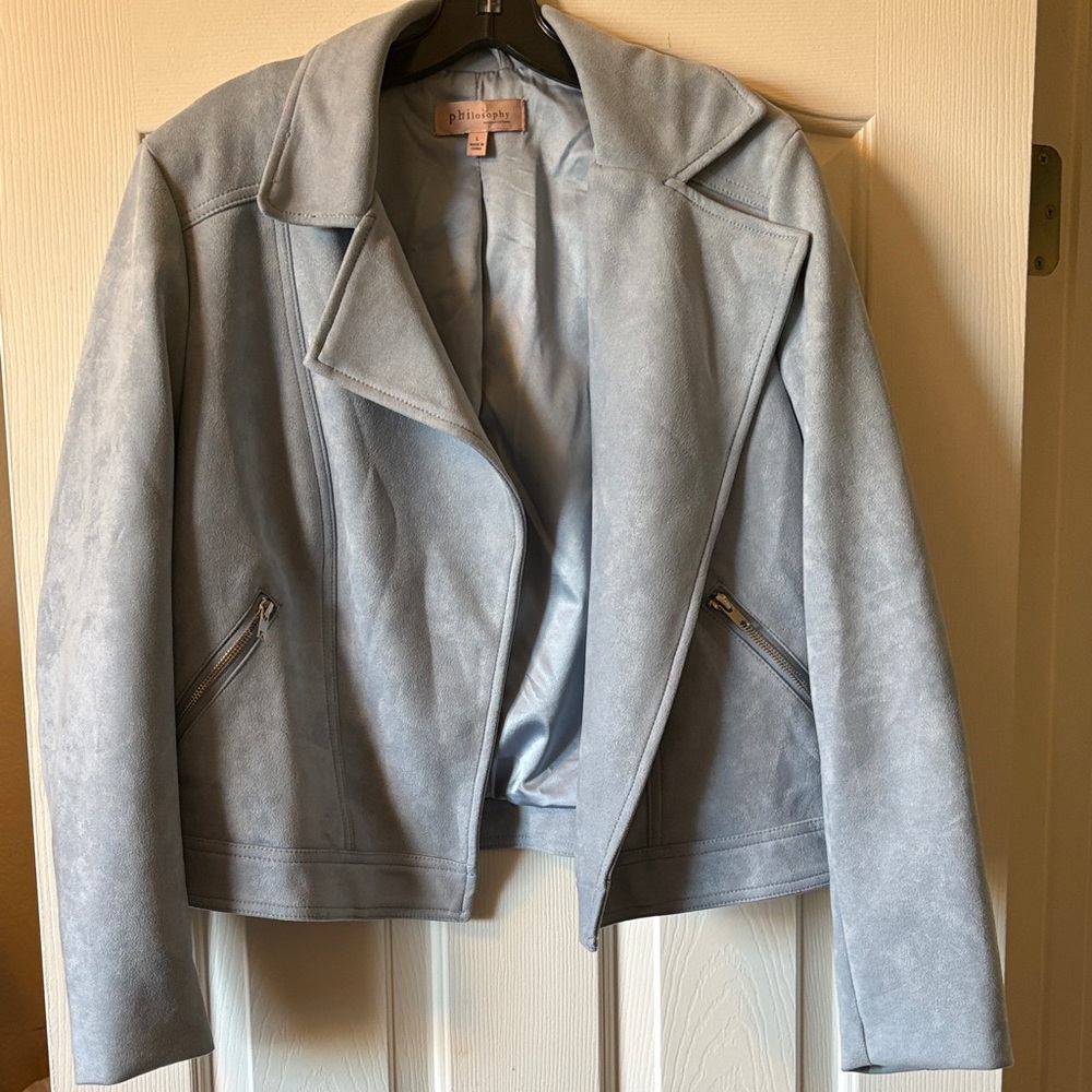 Philosophy Light Blue Faux Suede Leather Open Jacket size L